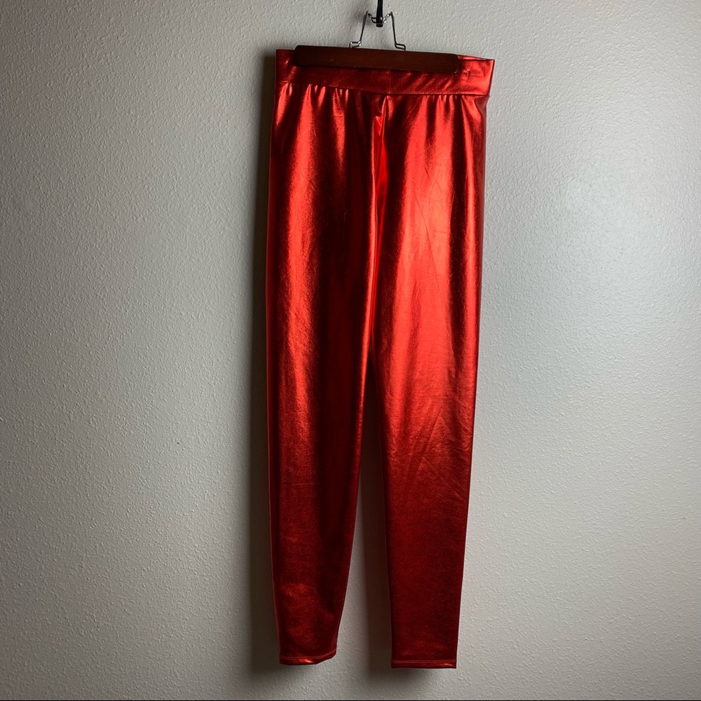 Zoe + Liv RED METALLIC STRETCH LEGGINGS Small NWOT